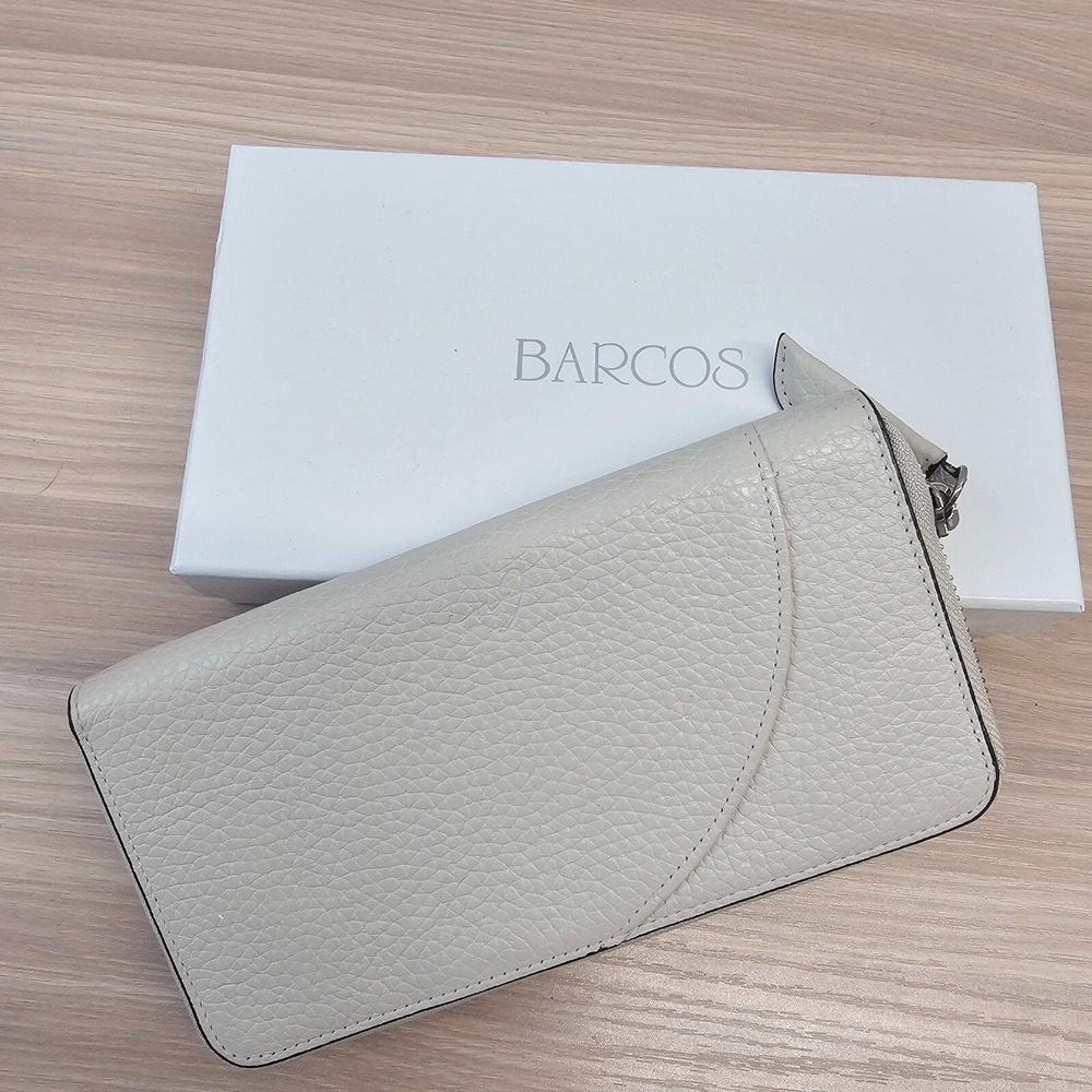 Pebbled Leather Continental Wallet Womens Off White BARCOS Zip Around Long JAPAN